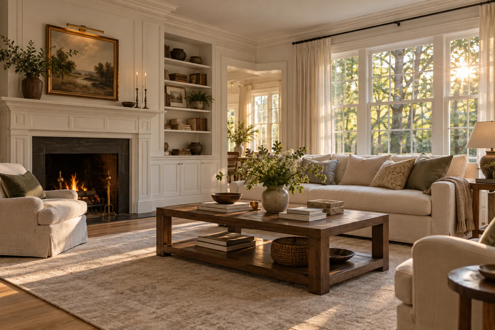 A bright, restored living room in a fine New Jersey home